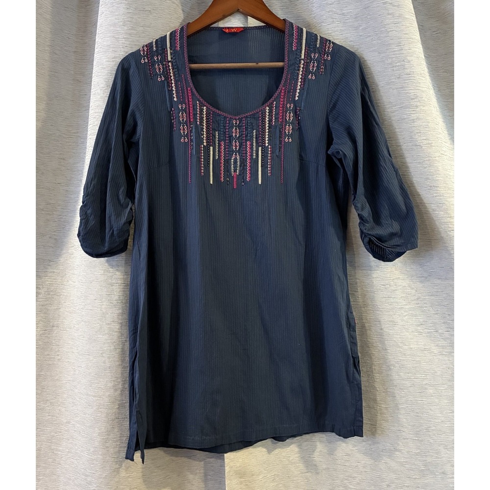W for Woman Kurta Top Cotton 3/4 Sleeve Blue‎